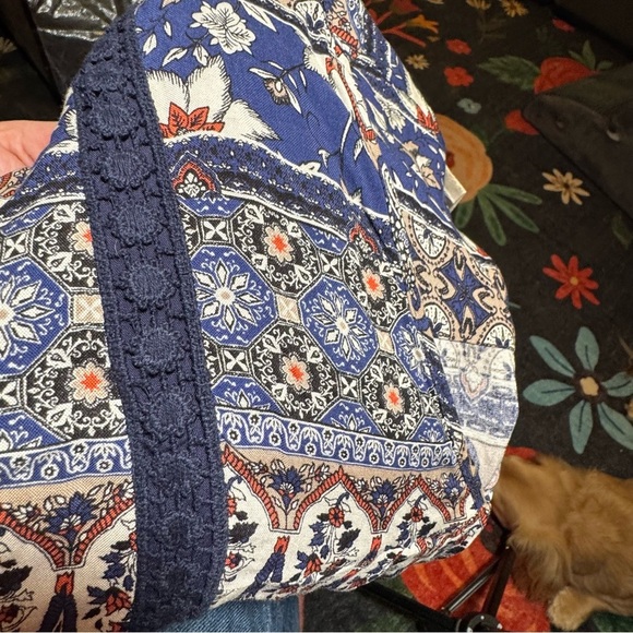 Altar'd State Boho Mini Dress Long Sleeve Flowy Dark Blue Embroidered Women's M - Picture 6 of 6